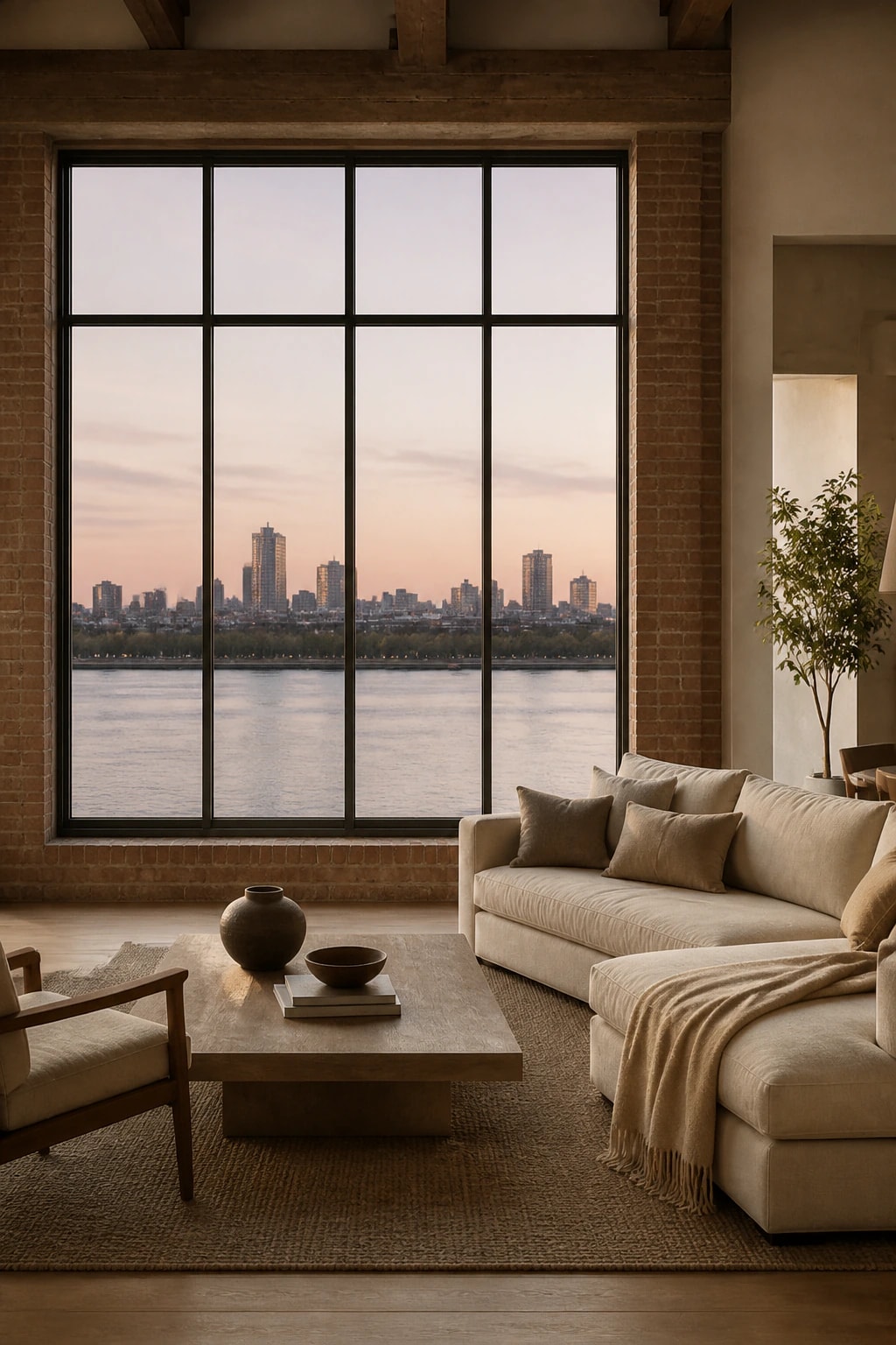 Вітальня Riverside Residence з видом на річку